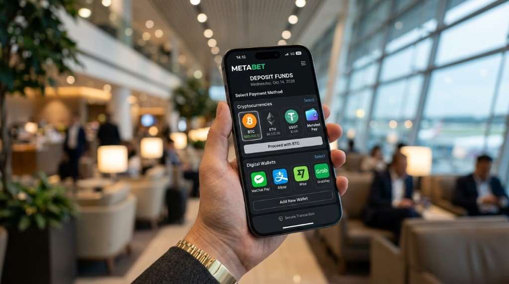 Depósito con Bitcoin seleccionado en el cajero móvil de Metabet